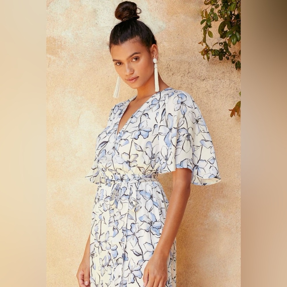 Lulus | True Masterpiece White Floral Print Satin Wide-Leg Jumpsuit - NWT - Picture 2 of 16